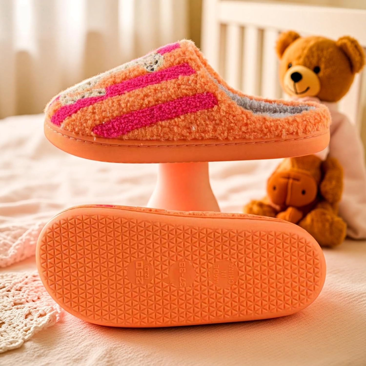 Comfy Home Elastic Slippers Retro Memory Foam Fuzzy Shoes For Womens Mens Cute Cartoon Plush Fluffy Warm Fur Lined Slippers Winter Indoor House Shoes - Image 2